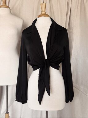 Black Tie-Front Women's Blouse - Classic Chic